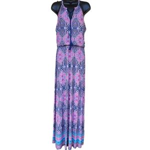 Cynthia Rowley Pink/Navy Blue Sleeveless Maxi Dress Size Medium